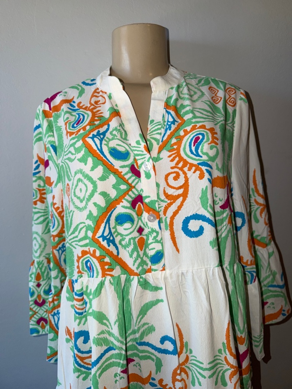 White Floral Multicolor Tiered Tunic Dress - Picture 4 of 7
